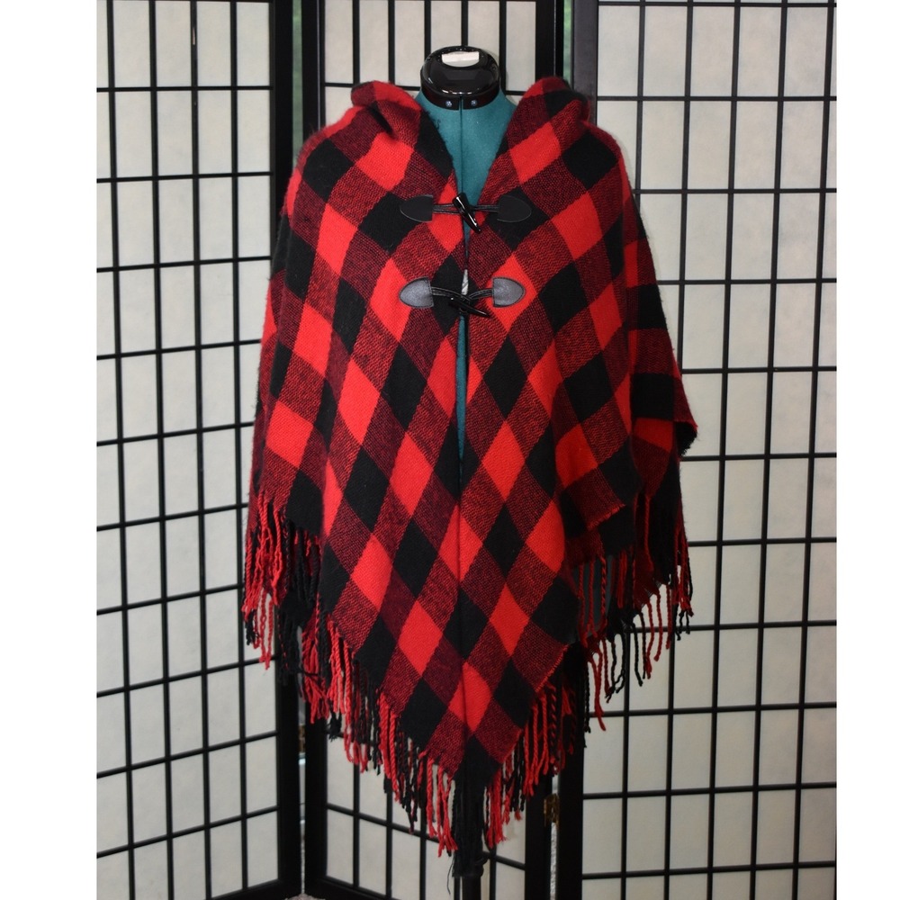 Women's Red & Black Country‎ Outdoor Shawl Wrap Warm Fall Layer Fringe One Size